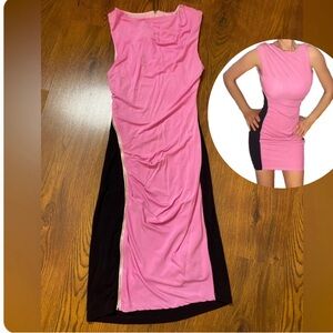 🌷 Guess Marciano 🌷 Black Pink & Gold Asymmetrical Zipper Sleeveless D…